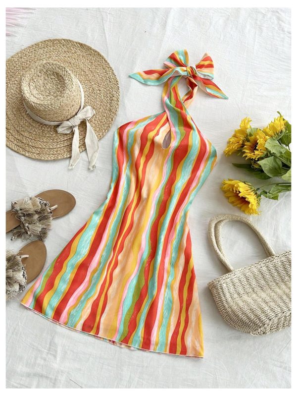 815JwWHChkL.jpg Women's Sleeveless Halter Backless Tie Back Floral Bodycon Mini Dress