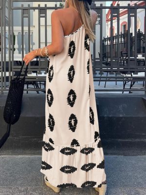 Women's 2025 Summer Maxi Dresses One Shoulder Printed Flowy Boho Beach Vacation Long Sundress