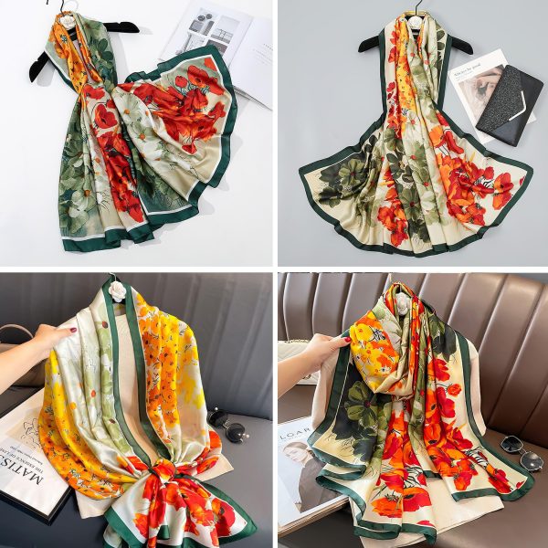 818aEIBTRzL.jpg 100% Large Silk Feeling Scarf-Women's Fashion Long Mulberry Silk Satin Neck Scarf Sunscreen Shawl Wrap Headscarf