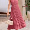 Women's Midi Summer Dresses Casual V Neck Swiss Dot Ruffle Sleeveless A Line Beach Sun Dress