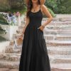 Womens Summer Long Dress Adjustable Spaghetti Strap Floral Casual Dress with Pockets Flowy Tiered Beach Sundress