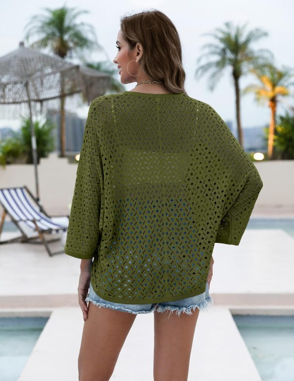 81CudC1xzVL.jpg Womens Summer Crochet Cardigan Sweaters Lightweight Open Front 3/4 Sleeve Batwing Kimono Boho Knit Cover Ups 2025