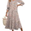 Women's Boho Maxi Dresses 2025 Summer Casual V Neck Puff Sleeve Floral Tiered Flowy Swing Beach Vacation Long Dress