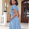 Womens Summer Dress Casual Swing Floral Ruffle Short Sleeve Sundresses Beach Mini A-line Shift Dress 2025 with Pockets