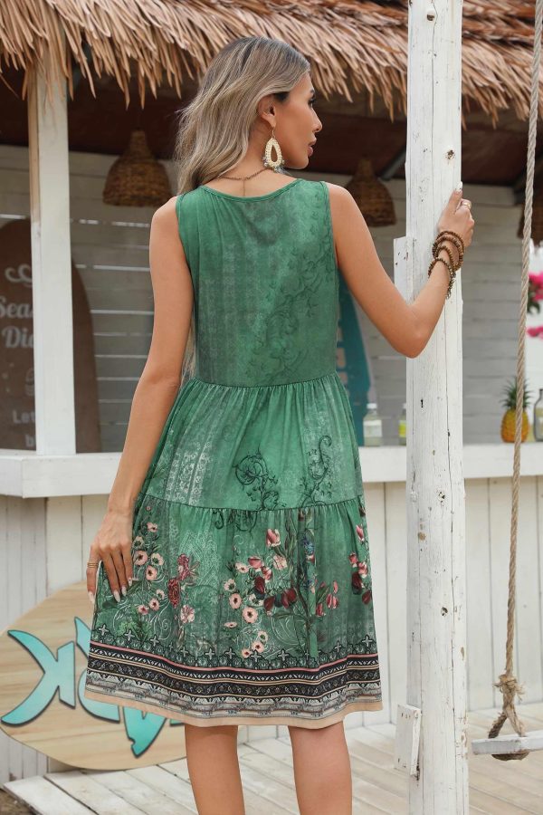 Womens Summer Sundress Boho Floral Casual Tank Dresses with Pockets Sleeveless Tiered Swing A Line Beach Dress