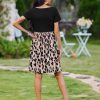 Womens Casual Dress Floral Patchwork Summer Dress Square Neck Short Sleeve A Line Flowy Swing Mini Dress with Pockets