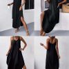 Women's Casual Sundress Summer Maxi Sleeveless V Neck Split Boho Beach Dress Travel Vacation Dress with Pockets