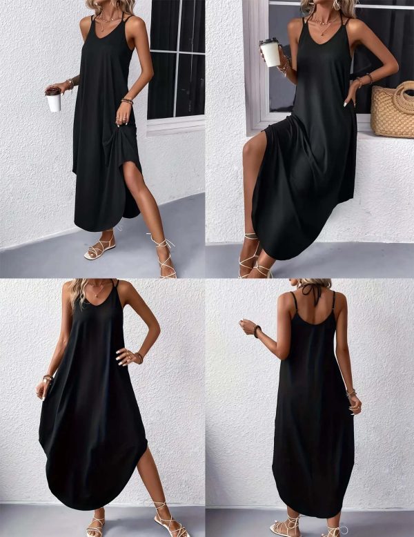 81Gph92sJVL.jpg Women's Casual Sundress Summer Maxi Sleeveless V Neck Split Boho Beach Dress Travel Vacation Dress with Pockets