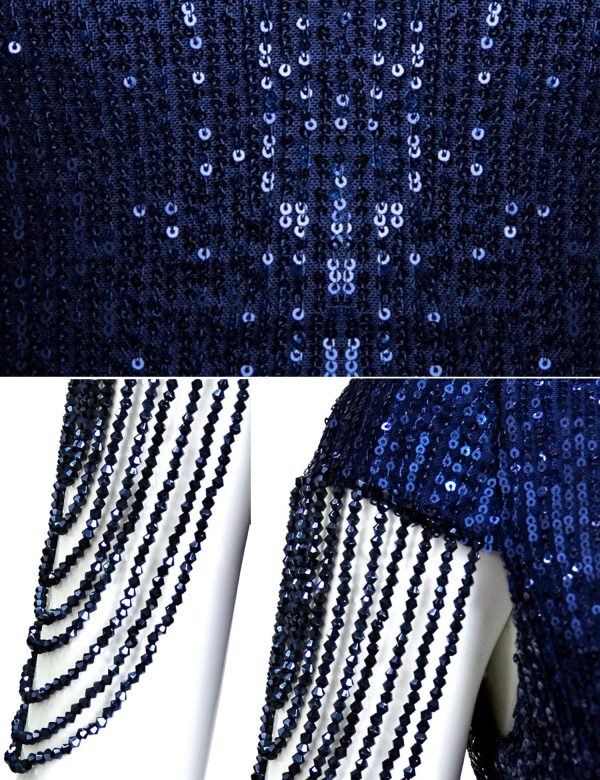 81HtnAVyD9L.jpg Women's V Neck Sequin Formal Evening Dress Tassel Bead Sleeve Mermaid Long Gown 1920S Party Maxi Military Dress