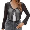 Womens Sheer Shrug Tie Front Long Bell Sleeve Mesh Bolero Lightweight Summer Casual Short Shawl Top