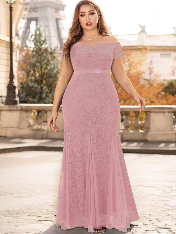 81JK3JfcvTL.jpg Women's Plus Size Formal Off Shoulder Vintage Floral Lace Mermaid Maxi Evening Party Dress