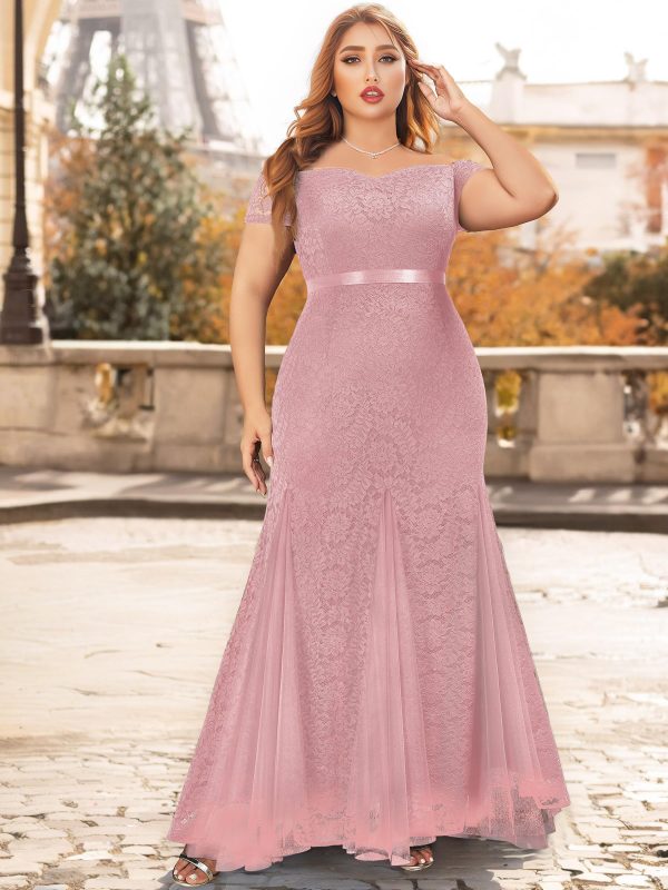 81KSBTEXGbL.jpg Women's Plus Size Formal Off Shoulder Vintage Floral Lace Mermaid Maxi Evening Party Dress