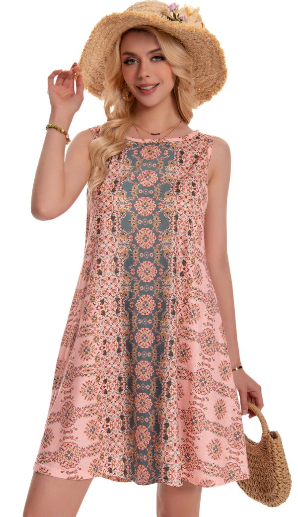 81KYL2a1NbL.jpg Summer Dresses for Women Beach Boho Sleeveless Vintage Floral Flowy Pocket Tshirt Tank Sundresses