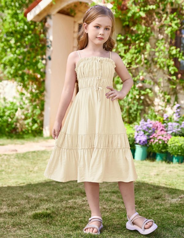 81Kb-o6rEwL.jpg Girls Summer Dress Spaghetti Strap Midi Casual Sundress Sleeveless Party Elegant Dress 5-12Y