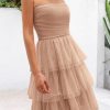 Womens Tulle Dress Strapless Tube Top Short Dress Summer Ruffle Tiered Party Wedding Guest Dresses