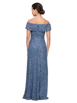 Women's Long Foldover Off The Shoulder Gown, Formal Event, Mother of The Bride Dress