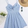 Women's Boho Floral Print Twist Front Cami A Line Mini Dress