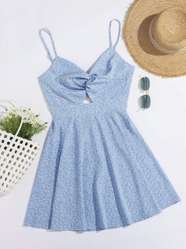 81LraBrjDNL.jpg Women's Boho Floral Print Twist Front Cami A Line Mini Dress