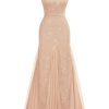 Women's Elegant V Neck Sleeveless Sequin Lace Evening Party Dress