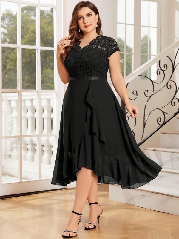81NGsHYRWFL.jpg Women's Plus Size V Neck Elegant Floral Lace Ruffle Bridesmaid Maxi Dress