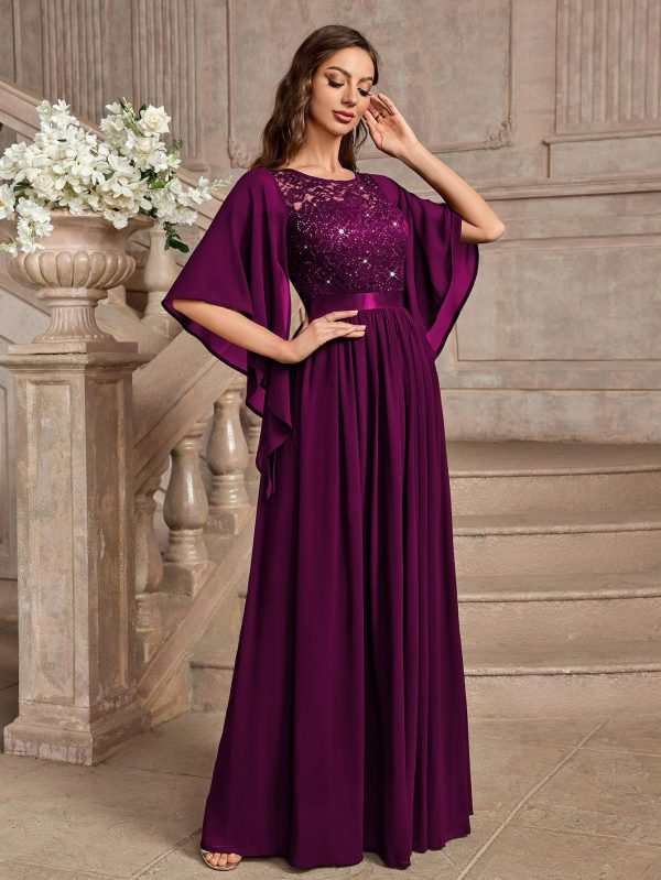 81NhDoESnYL.jpg Women's Elegant Style Sequin Lace Contrast Chiffon Bridesmaid Party Maxi Dress
