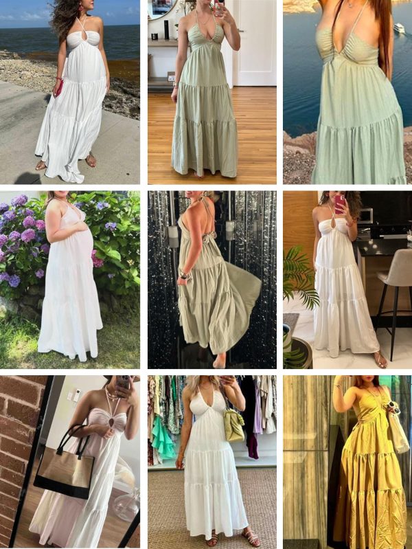 81NpzU1KnjL.jpg Women's Maxi Summer Dresses Halter V Neck Beach Dresses for Women A-Line Casual Dress for Vacation