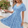 Womens Summer Dress Casual Swing Floral Ruffle Short Sleeve Sundresses Beach Mini A-line Shift Dress 2025 with Pockets