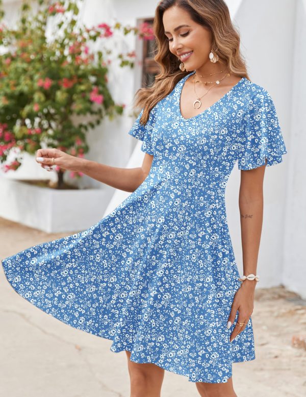 Womens Summer Dress Casual Swing Floral Ruffle Short Sleeve Sundresses Beach Mini A-line Shift Dress 2025 with Pockets