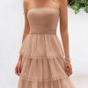 Womens Tulle Dress Strapless Tube Top Short Dress Summer Ruffle Tiered Party Wedding Guest Dresses