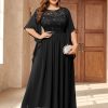 Women's Plus Size Sequin Lace with Ruffle Cape Cloak Sleeves Elegant Evening Wedding Party Maxi Dress