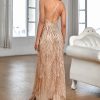 Women's V Neck Spaghetti Straps Sequin Sparkly Glitter Irregular Hem Prom Dress Bcakless Maxi Evening Gowns