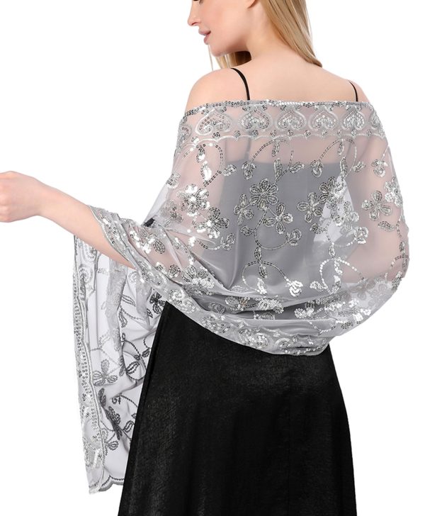 Shawls and Wraps for Evening Dresses,Women Formal 1920s Sequin Flower Sheer Shawls and Wraps for Wedding-