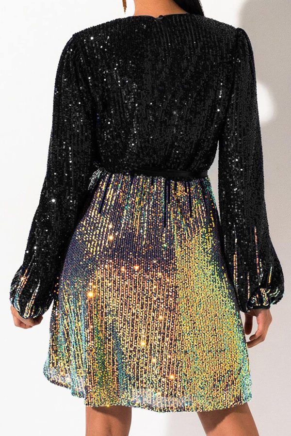 81SyYlRwKNL.jpg 828 - Plus Size Long Sleeves Wrapped V Neck Sequins Skater Style Cocktail Evening Club Dress