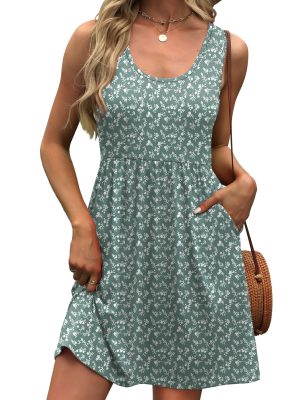 Women's Summer Dress 2025 A-Line Sleeveless Casual Sundress with Pockets Floral/Solid