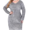 Womens Sequin Dress Plus Size V Neck Party Cocktail Dresses