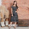 Women's Tea Length Cap Sleeve Illusion Neckline Embroidered Lace Dress