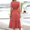 Women 2025 Summer Boho Maxi Dresses Floral Short Sleeve V Neck Elastic Waist Tiered Flowy Long Beach Vacation Dress