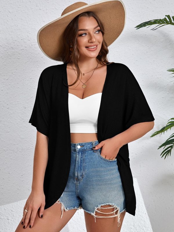 81VV3I9f3kL.jpg Women's Plus Size Lightweight Open Front Cardigan 3/4 Sleeve Cover Ups Shrugs Shawls and Wraps Kimono Jacket Coat