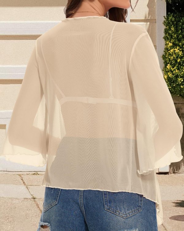 81VWqDUnEvL.jpg Women's Short Cardigan Bolero Shrug Sheer Tie Front Top 3/4 Sleeve Jacket for Dress