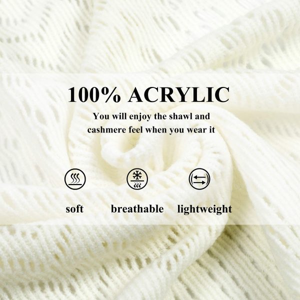 Knit Shawl Wrap for Women - Soul Young Ladies Fringe Knitted Poncho Blanket Cardigan Cape(One Size,Cream White)
