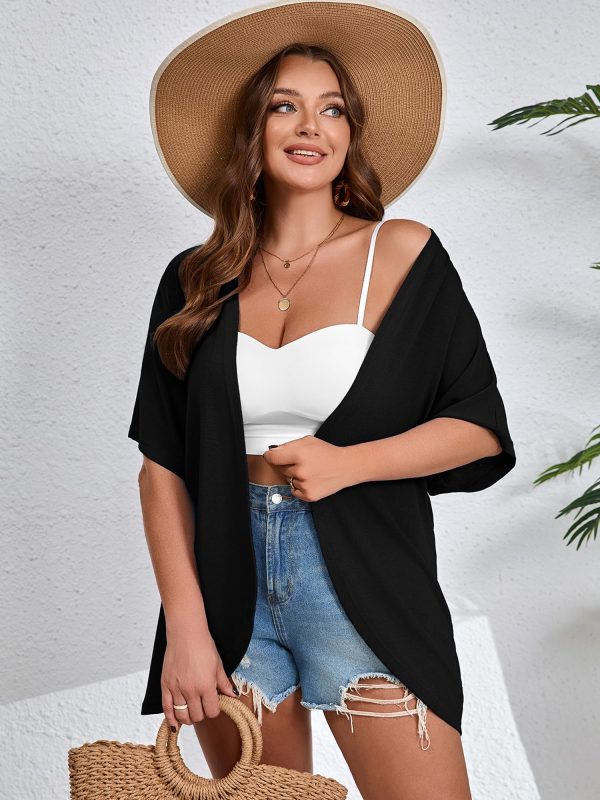 81VubceONaL.jpg Women's Plus Size Lightweight Open Front Cardigan 3/4 Sleeve Cover Ups Shrugs Shawls and Wraps Kimono Jacket Coat