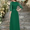 Women's Formal Floral Lace 2/3 Sleeves Long Evening Party Maxi Dress