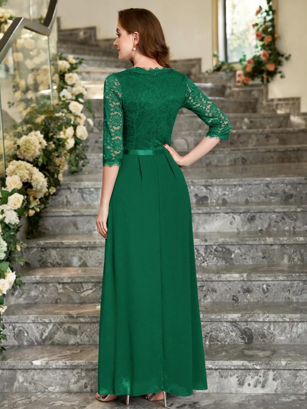 81W3TUviYwL.jpg Women's Formal Floral Lace 2/3 Sleeves Long Evening Party Maxi Dress
