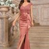 Women's Vintage V-Neck Slim Style Ruffle Split Evening Formal Maxi Dress