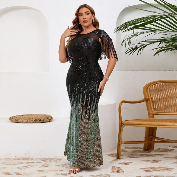 81WYyuXhFL.jpg Sexy Sequin Tassel Mesh Perspective Party Cocktail Bodycon Evening Club Maxi Dress