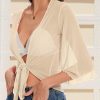 Women's Short Cardigan Bolero Shrug Sheer Tie Front Top 3/4 Sleeve Jacket for Dress
