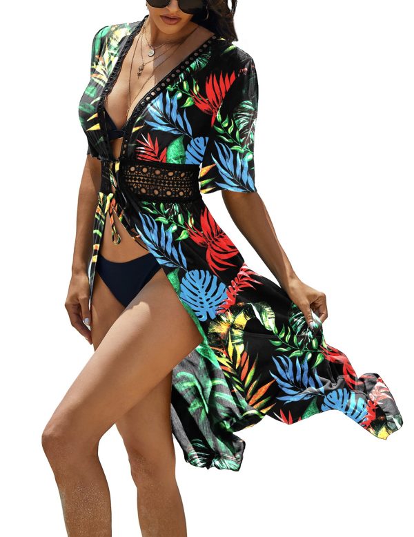 Women's Swimwear Cover Ups Sexy Open Front Beach Bikini Swimsuit Kimono Cardigan Cover Up Long Flowy Beachwear