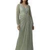 Women's Metallic Mesh Draped Gown