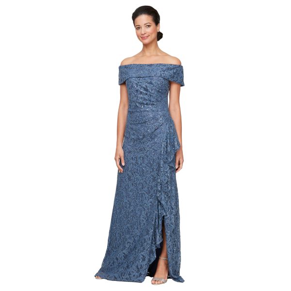 Women's Long Foldover Off The Shoulder Gown, Formal Event, Mother of The Bride Dress