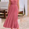 Women's Midi Summer Dresses Casual V Neck Swiss Dot Ruffle Sleeveless A Line Beach Sun Dress